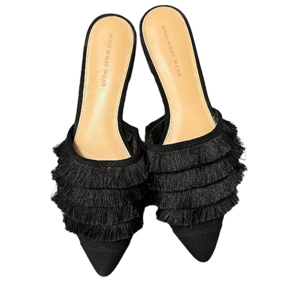 Who What Wear Shoes - Black fringe slip on mules size 10